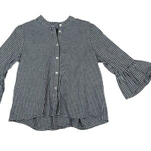 Madewell Black White Gingham Bell Sleeve Button Up Shirt Top Corporate Business‎
